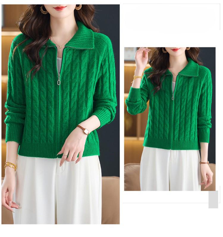 Petite Zipper Knit Lapel Cardigan Coat for Women - Short Style, Suitable for Spring, Autumn, Winter.