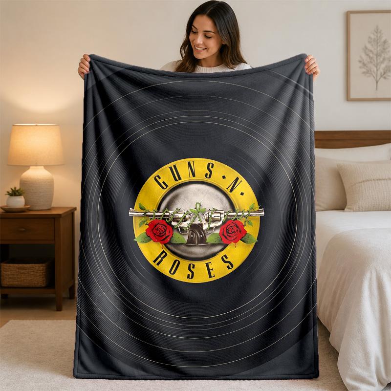 Guns N’ Roses Print Flannel Blanket Cozy Lightweight Plush Throw Blanket For Bed Sofa Household Use