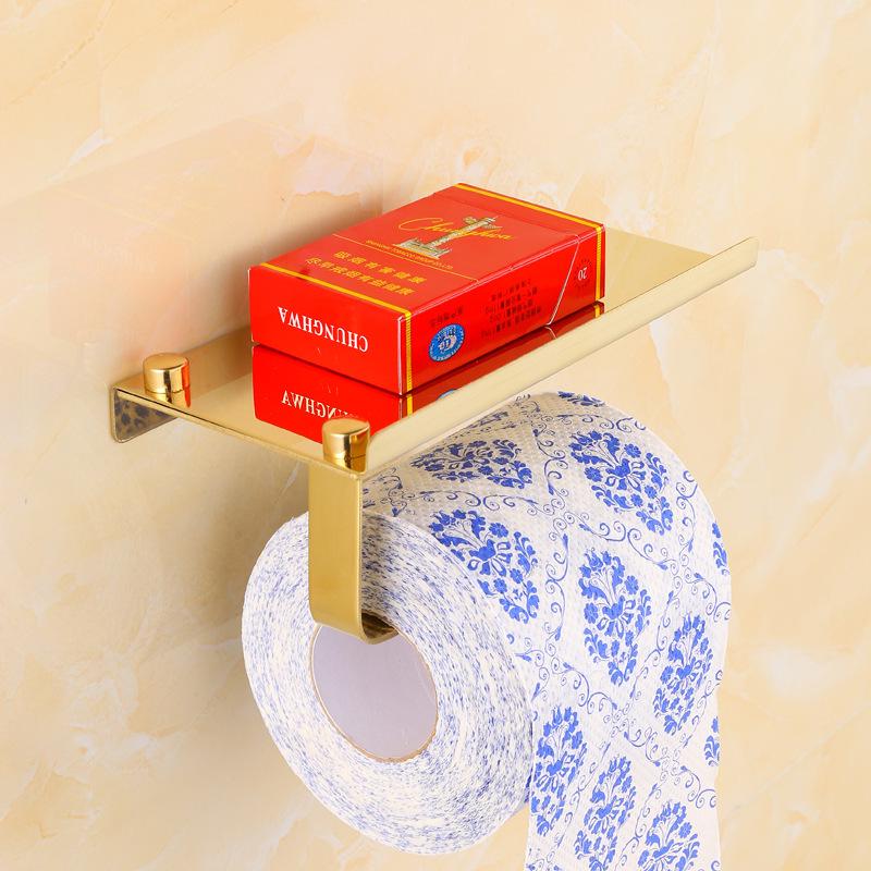 304 Stainless Steel Toilet Paper Holder with Phone Shelf and No-Drill Installation