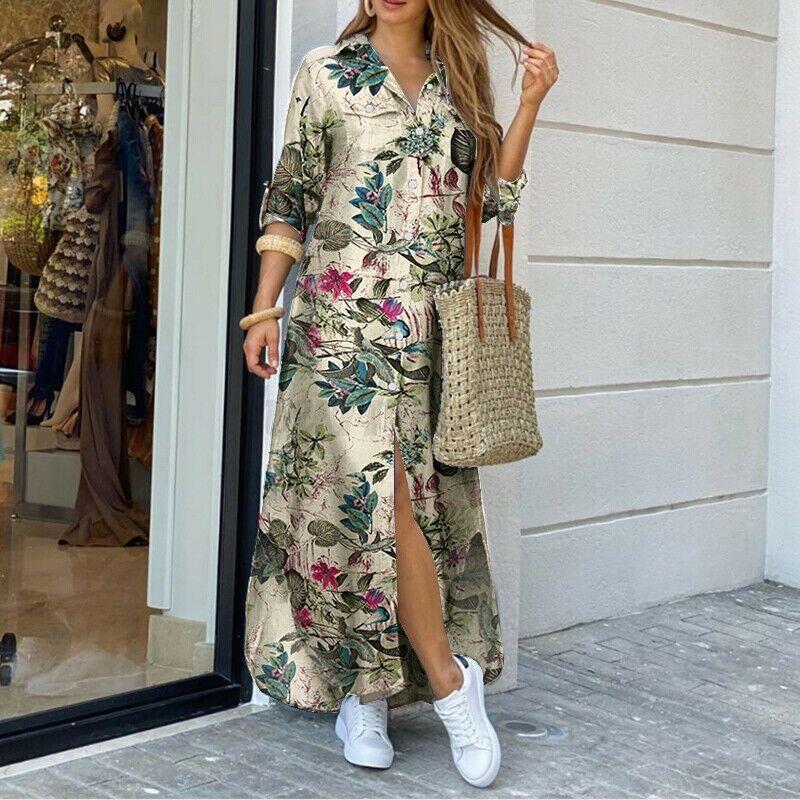 Moda Primavera e Autunno EastRogue Camicia Sexy Monopetto Gonna Lunga Abito Ampio con Revers