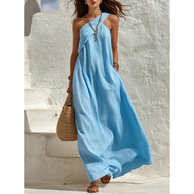 MGHR Women's Fashion Sleeveless Summer Spring Solid Color Print Casual Dresses