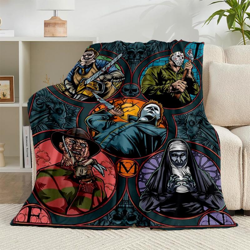 1PC Horror Movie Characters Flannel Blanket Gift, Suitable for Both Men And Women, Soft Ideal for Beds And Sofa, Birthday Or Christmas Gift