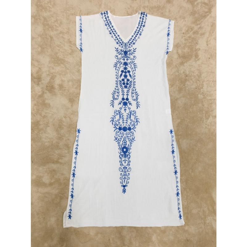 Plus Size Women's Beach Holiday Blouse Vintage Style Embroidered Long Dress