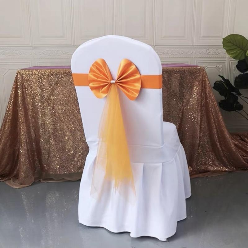 Chair Back Decoration Elegant Stretch Chair Bow Organza Ribbon Chair Decor For Birthday Hotel Wedding Accessories