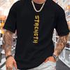 Vertical "Strength" Text Print T-Shirt,Lightweight T-Shirt Breathable Cool, Comfortable Wear