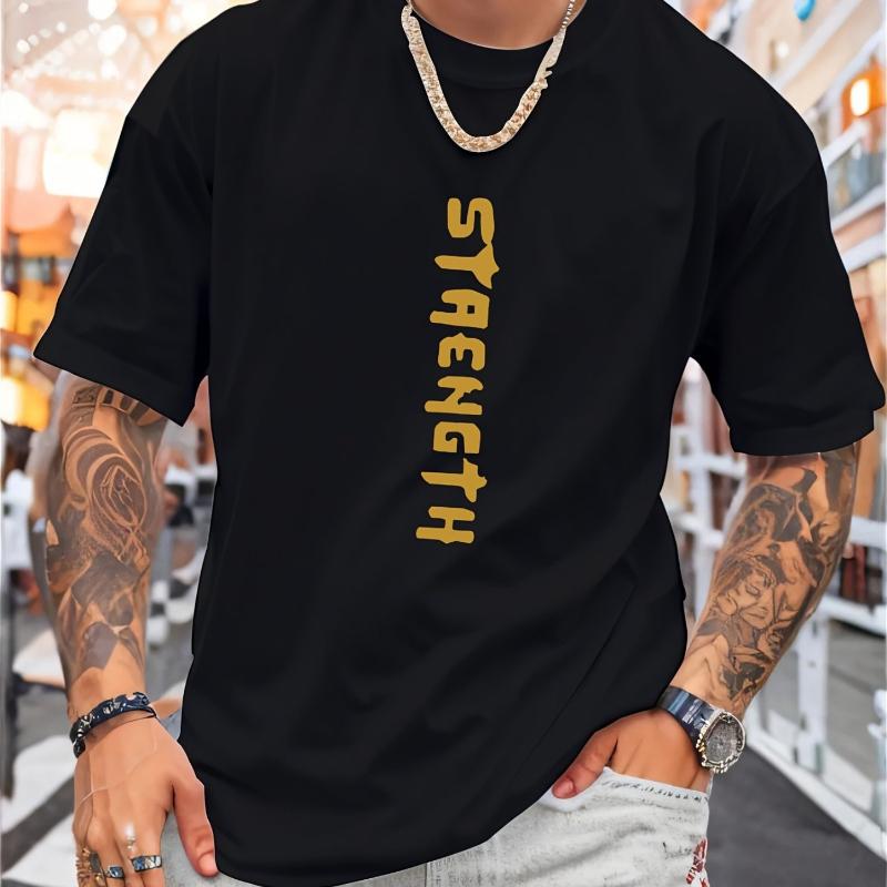 

Vertical Strength Text Print T-Shirt,Lightweight T-Shirt Breathable Cool, Comfortable Wear XXL чорний