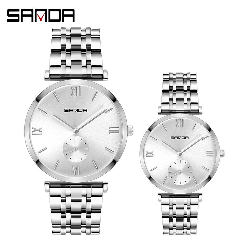 Sanda 1052 Steel Band Waterproof Couple's Watch - Trendy and Fashionable for Men and Women