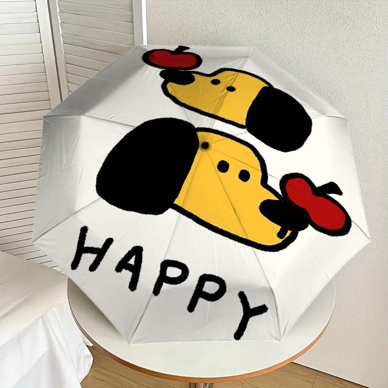 1 Stück Hund Glücklicher Regenschirm-8-Rippen Verstärkt Tragbar Faltbar Reise Geeignet für Alle Jahreszeiten Outdoor Tägliche Nutzung-J346