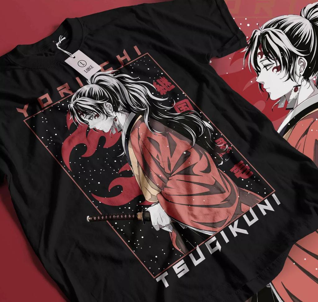 100% Cotton TOPS UNISEX TEES MENS WOMENS Demon Slayer Yoriichi Tsugikuni Anime T Shirt Gift Unisex Black Shirt 155