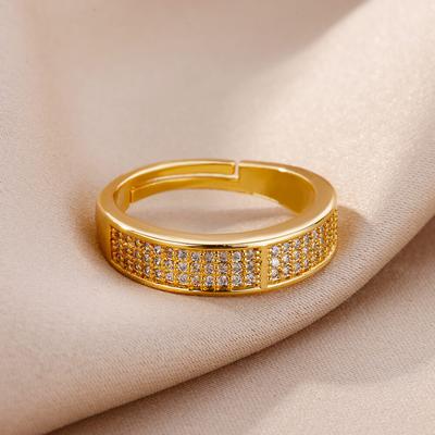 Cubic Zirconic Round Rings For Women Girls Adjustable Gold Color Stainless Steel Ring Wedding Couple Luxury Jewelry Gift Bague