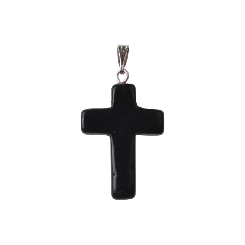 Natural Stone Cross Pendant Necklace Women Men 18inch Black Leather Cord Custom Crystal Choker Chakra Jewelry Findings