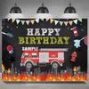 Firefighter Firetruck Theme BackgroundRed Fire Truck Children Boy Birthday Party Decor Baby Shower Photography Backdrop Props