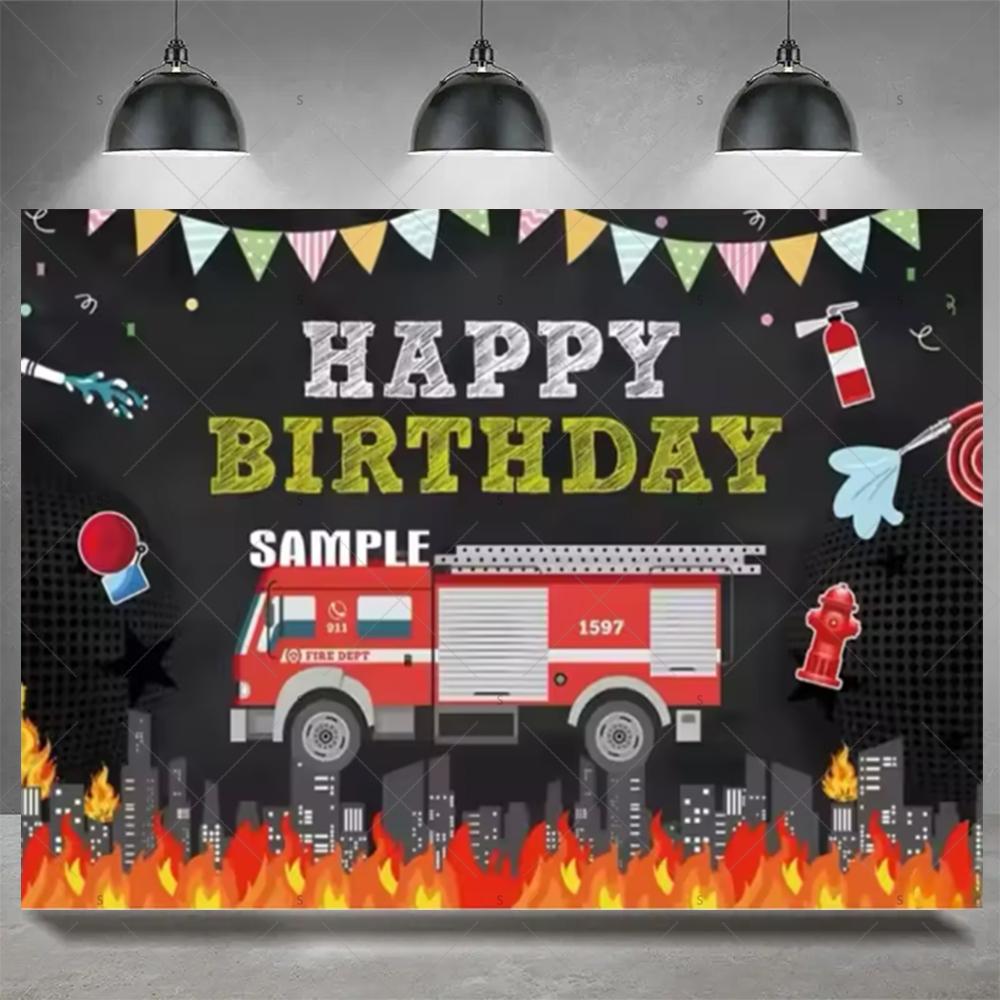 Firefighter Firetruck Theme BackgroundRed Fire Truck Children Boy Birthday Party Decor Baby Shower Photography Backdrop Props