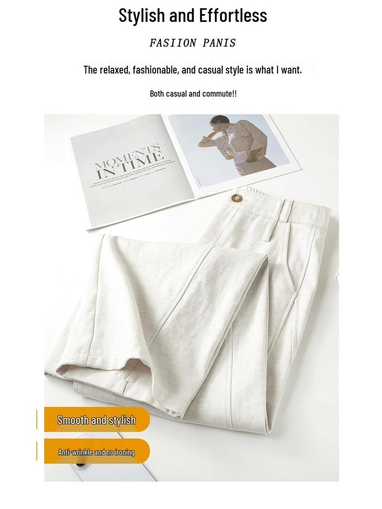 Old Money Style Linen Wide-Leg Pants: Women's Casual Elastic Waist Straight-Leg (Spring 2026)