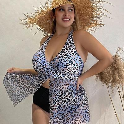 Damen-Bademode, Leopardenmuster, zweiteilig, Strandmode, hohe Taille, Bikini, Tankini, Übergröße, Badeanzug, Badeanzüge