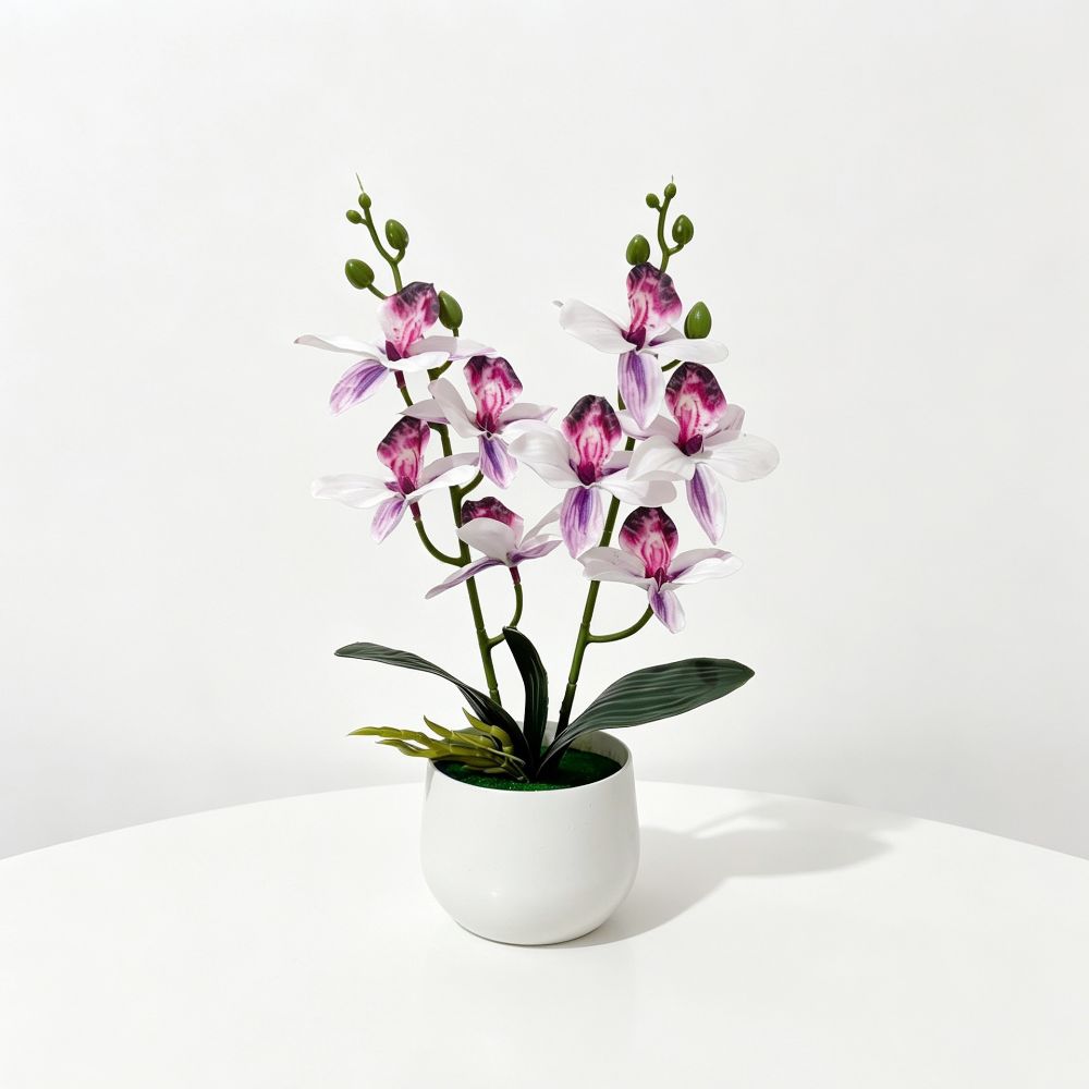 Multicolor Simulation Cymbidium Bonsai With Flowerpot Simulated Orchid Plant Indoor Outdoor