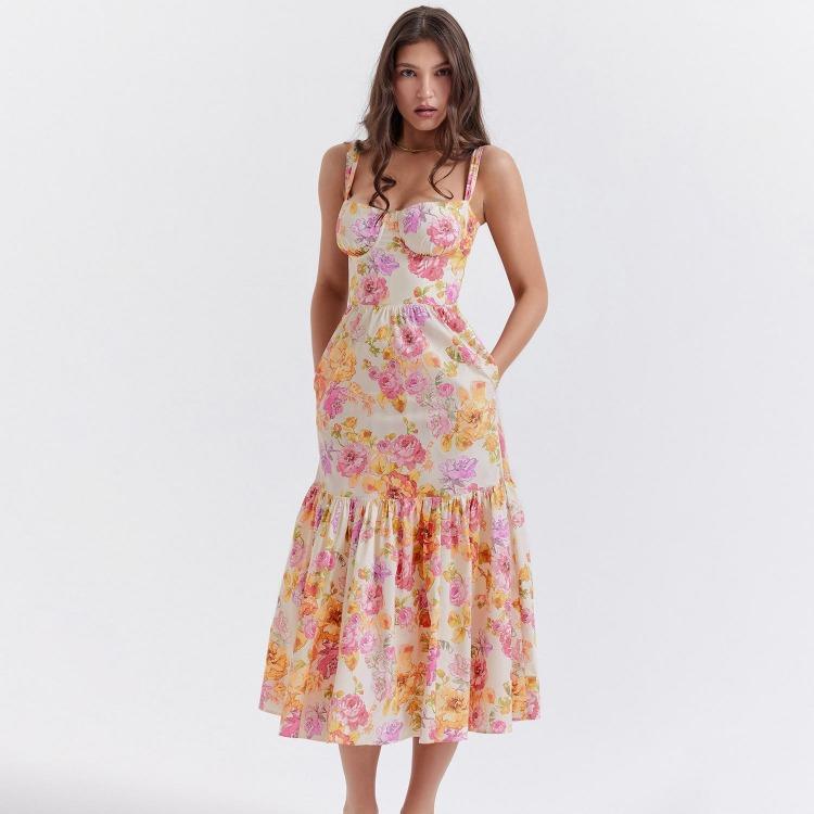 

Летнее женское платье без рукавов с халтером, квадратным вырезом, плиссированным принтом, длиной до щиколотки S