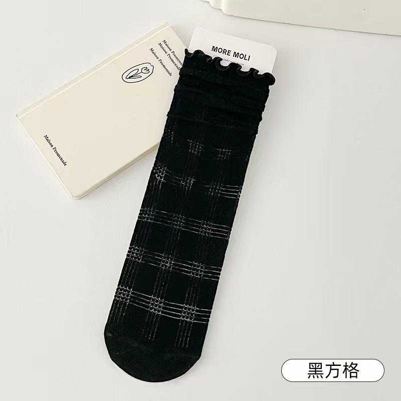 Jk Stacking Socks Solid Color Simple Ins Tide Sweat Absorbing Medium Tube Socks Breathable Sweet Japanese Lace Socks