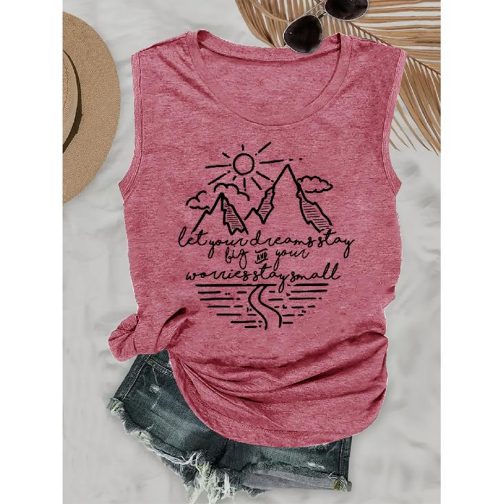 Elegant Vest for Women Sun Mountain Print Casual Loose Summer Vest Fashionable and Elegant Tops for Commuting, Vacation, and Everyday Wear, Available