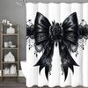 Black Bow Floral Shower Curtain, Bathroom Decorative Shower Curtain, Waterproof Shower Curtain With Hooks