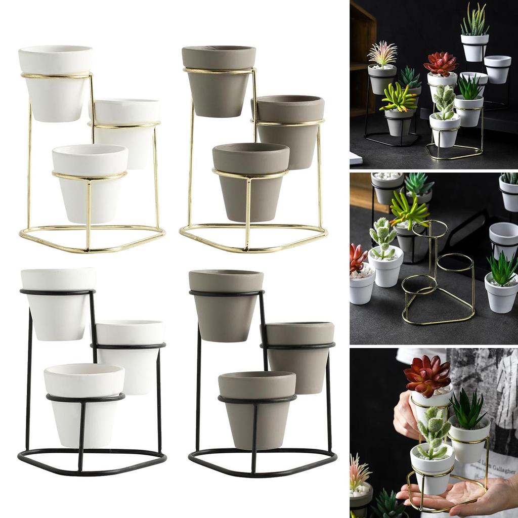 3Pcs Flower Pot Holder Succulent Plant Pots Stand Set Home Desktop Decor succulents Flower Pots Metal Stand Holder