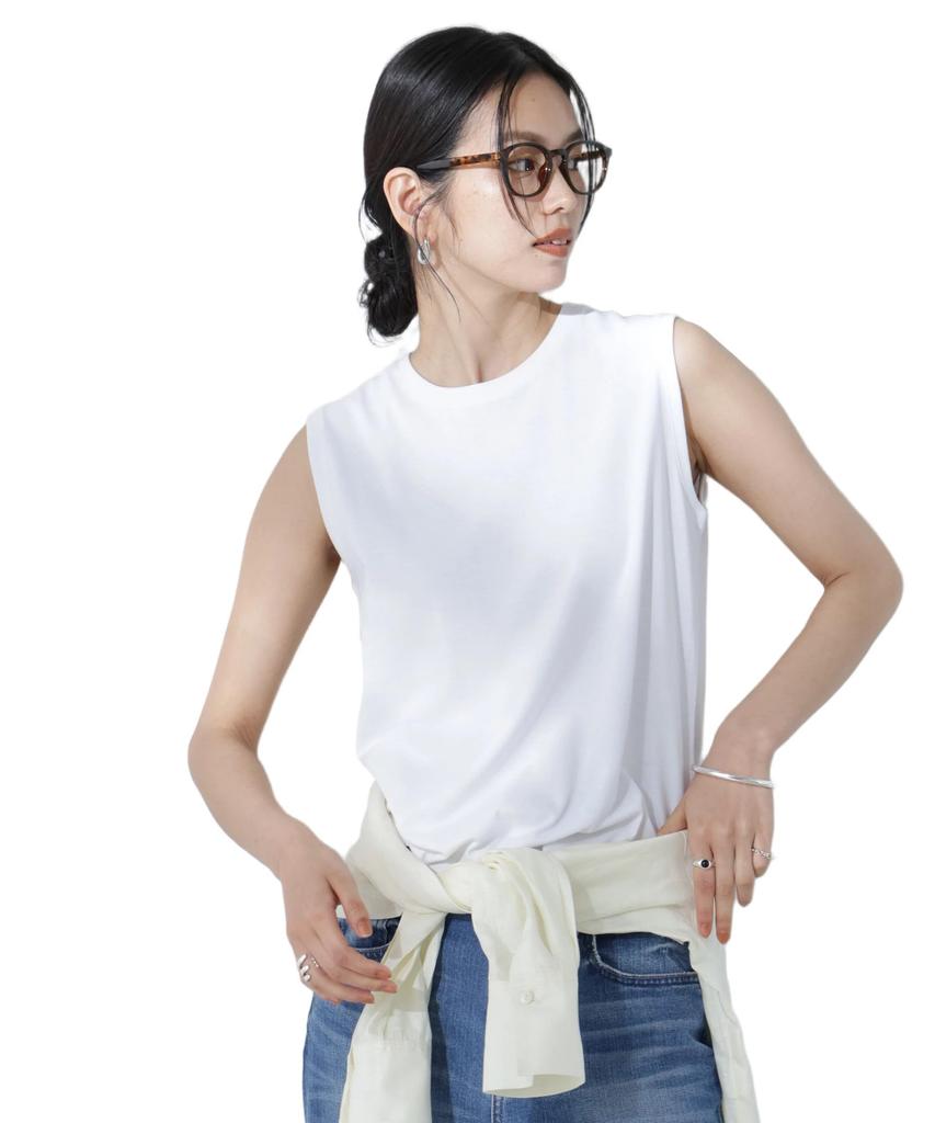 Nano Universe Sweat Sleeveless Size Anti-Soaked (R) Stain-Resistant T-Shirt, Women's, M, 030, White, 669-5124302