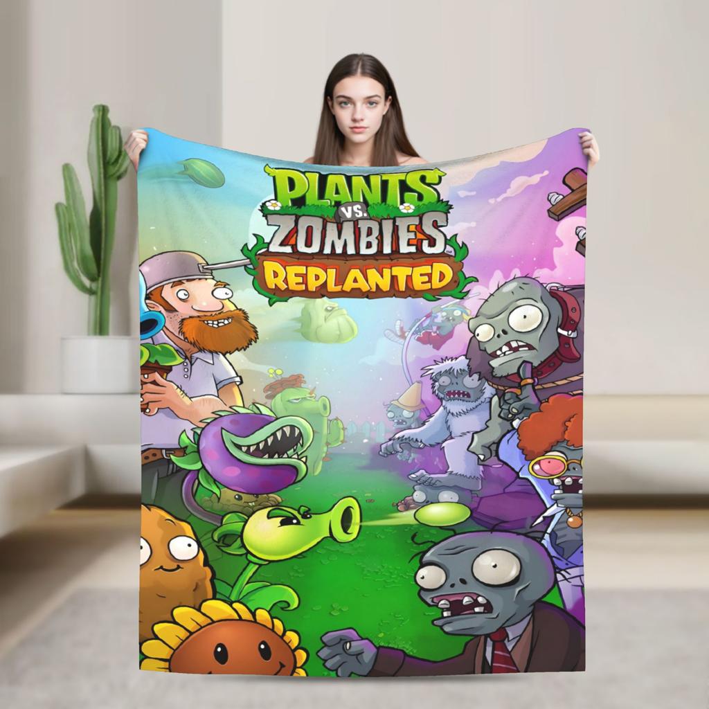P-Plants-vs-Zombies Videospiele Flanelldecke Weiche Langlebige Bettwäsche Überwürfe für Picknick im Freien Aufdruck Bettüberwurf Sofa Bettbezug