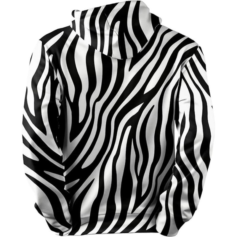 Herren Kapuzensweatshirt mit langen Ärmeln und 3D-gedrucktem Zebramuster Sweatshirt mit Taschen Sportbekleidung