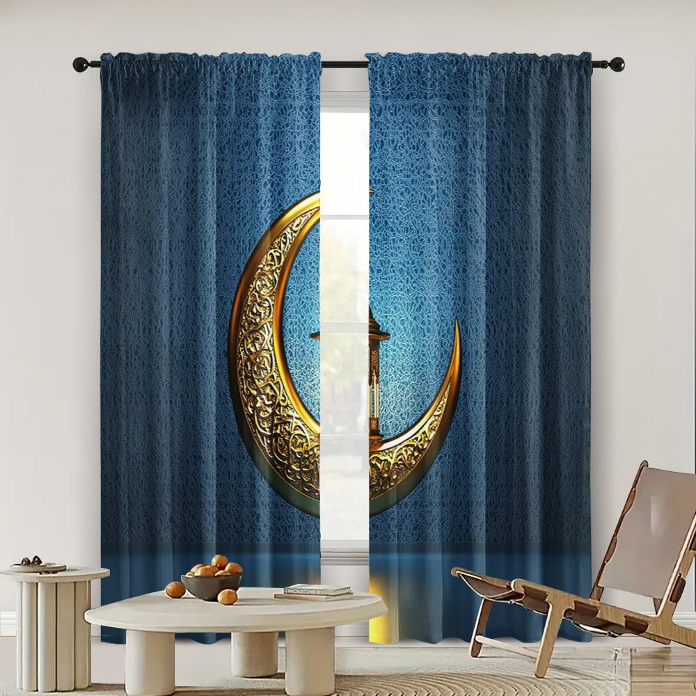 2pc,  Curtain Eid Mubarak Backdrop Decoration for Photography Background Muslim Mosque Moon Pattern Ramadan Kareem Islam
