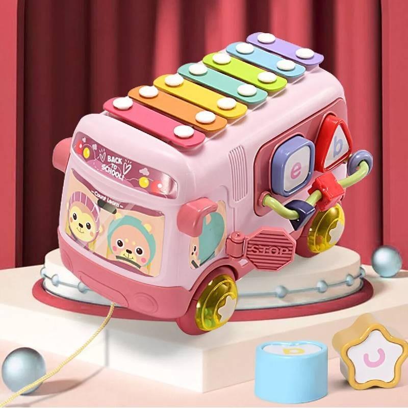 Colorful Xylophone Bus Red Sensory Development Kids Musical Toy Plastic