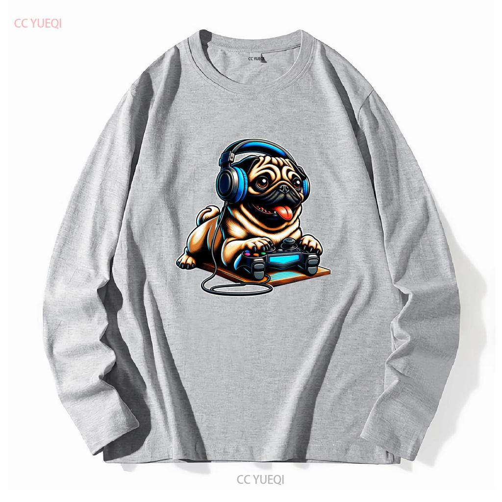 Pugs Dogs Playing Gamer Funny Pug Dog Breed Cute Puppies T Shirt vintage Washed Casual Comfortable Stretched vintage Washed