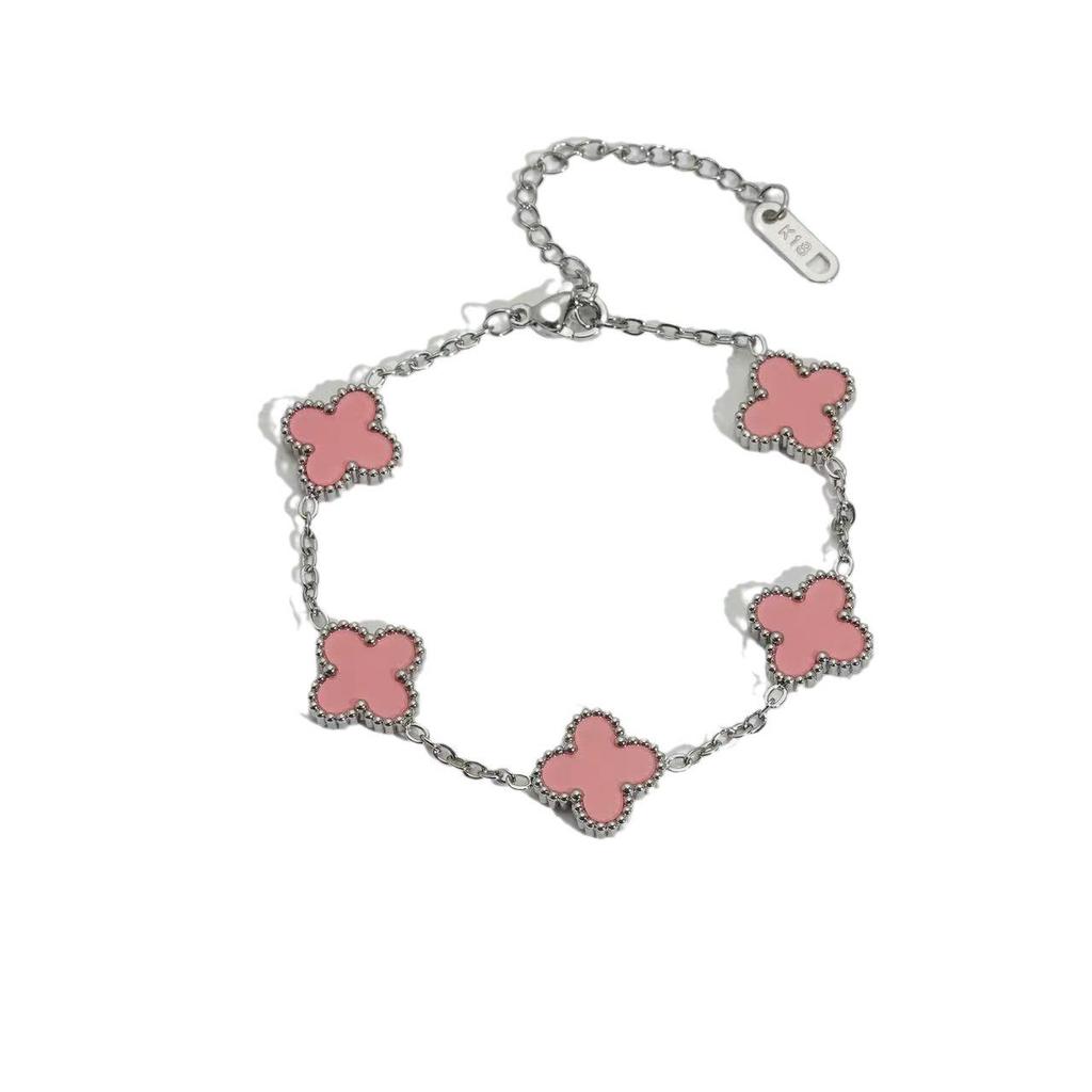 Four-Leaf Clover Titanium Steel Bracelet - Steel Color, Fashionable, Simple, Non-Fading Jewelry.