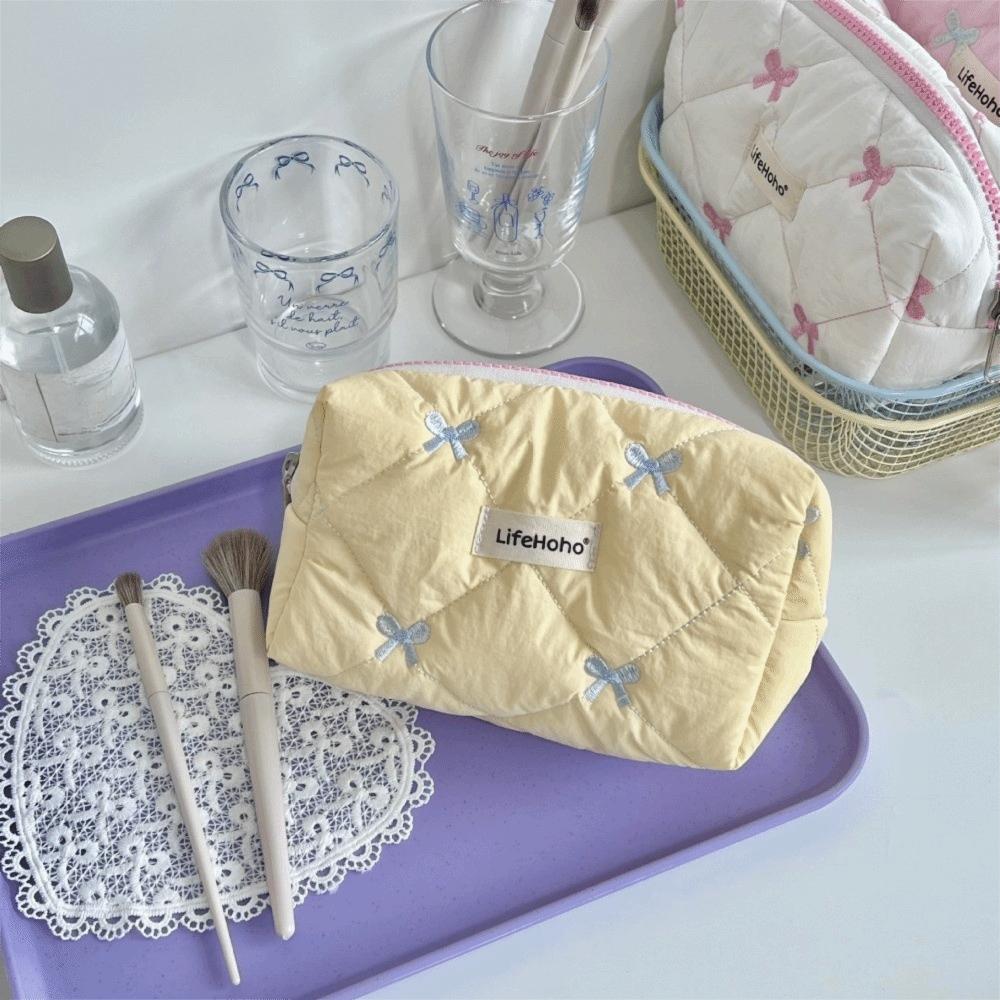 Student School Supplies Cute Bow Cosmetic Bag Female Large Capacity Makeup Bag Office Stationery Storage Bags