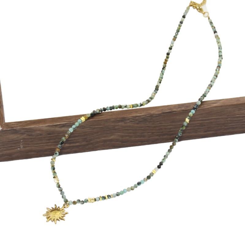 Bohemian Natural Turquoise Green Beaded Necklace - Women's Simple Fashion Stone Jewelry