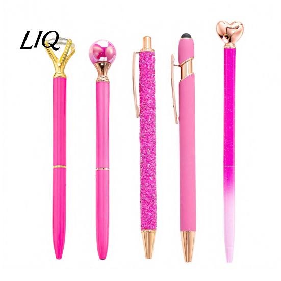 Shining Pearl Diamond Pen 5PCS Metal Ballpoint Pens, with Sparkling Rhinestone Decor, Elegant Top Smooth Press Mechanism Writing Pen, for Kids Adults