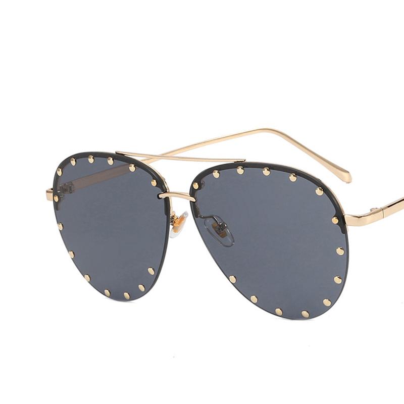 

Frameless Women s Sunglasses Metal Frame Pilot s Sunglasses Personalized Large Frame Rivet Men Glasses Gradient Lens Sunglasses