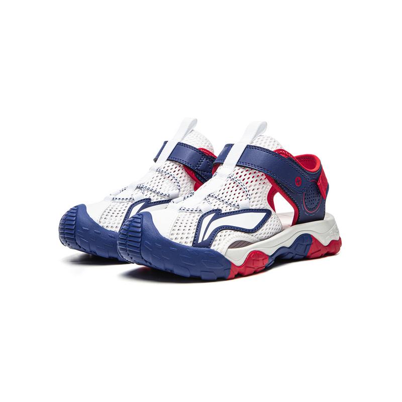 Li Ning Kids Sports Lifestyle Synthetic Leather Comfortable Versatile Soft Sole Sandals Kids Sandals Standard-White Graphite-Blue YKUU044-3