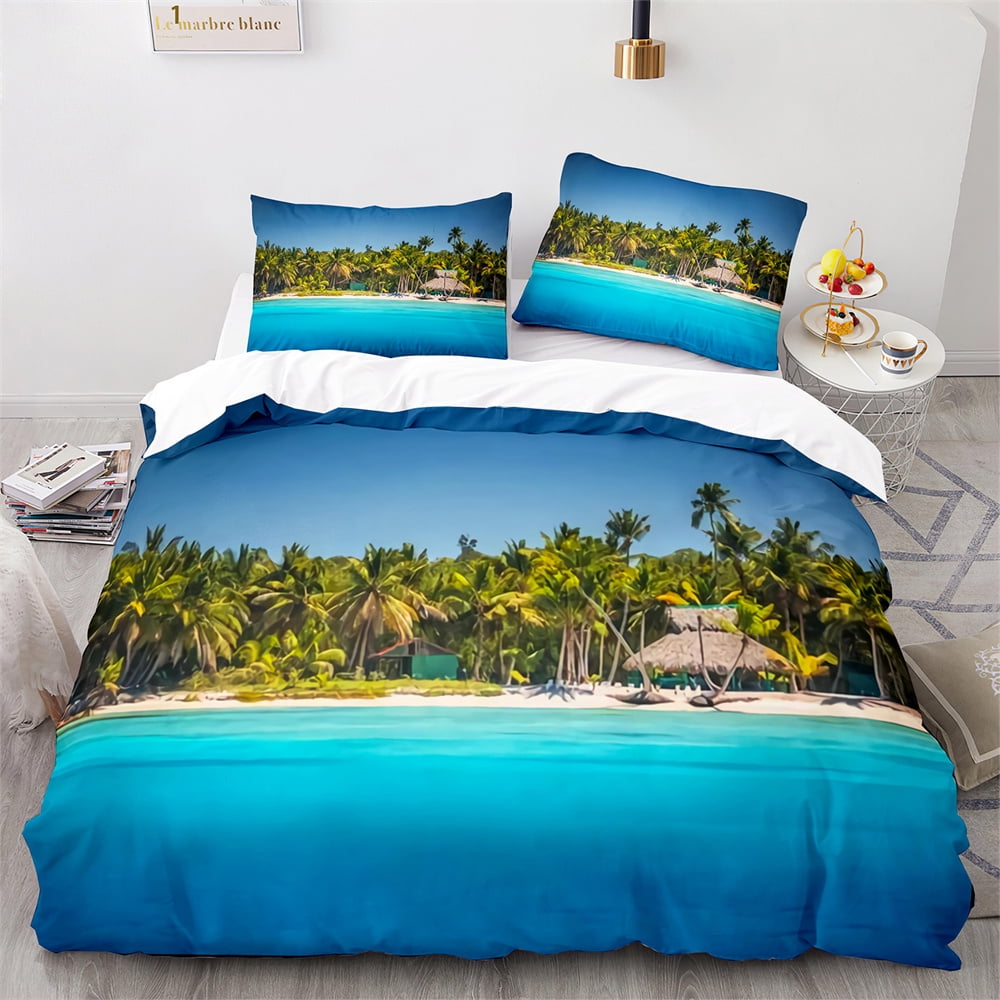 Comforter Beach Ocean Sunset Hawaiian Waves Tropical Island And Sea Beach Nature For Bedroom Rations Women Kids Warm And Soft