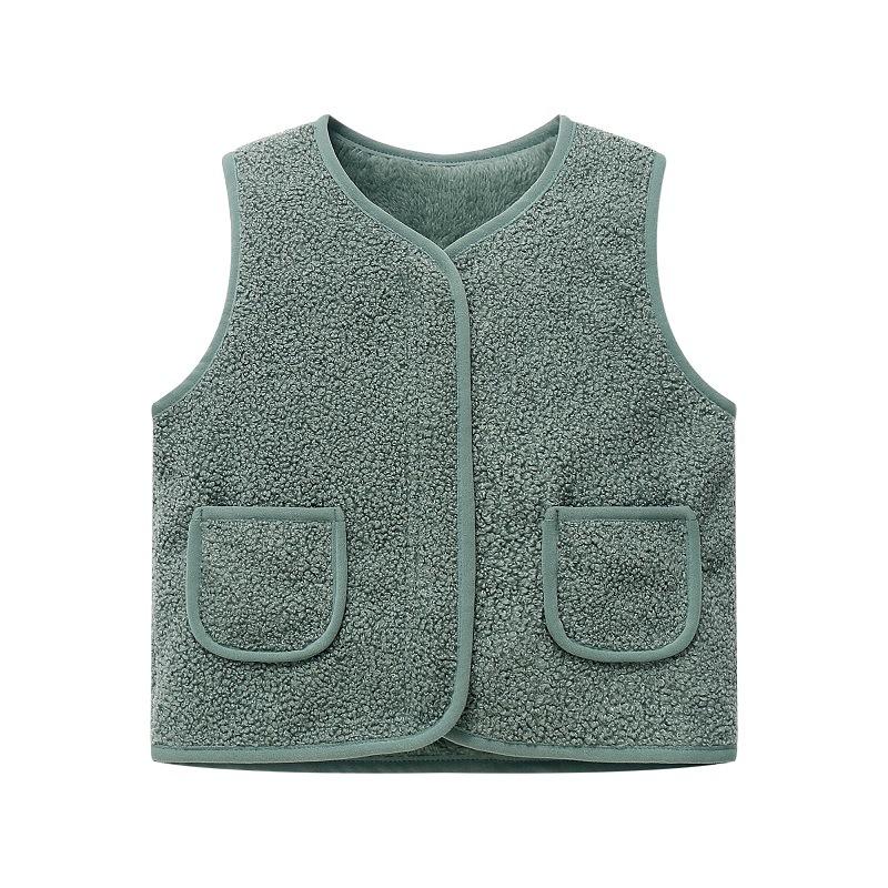 Children's Autumn Winter Lamb Wool Warm Waistcoat Girls Boys Plush Vest Single Breasted Double Layer Warm Tops