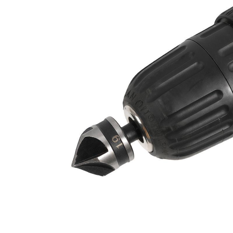 3PC Hexagonal Shank 90 Degree Black Five Blade Chamferer 12/16/19mm Countersink Drill Woodworking Hole Opener Tool Set