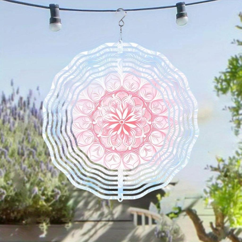3D Colorful Mandala Flower Wind Spinner Metal Decorative Hanging Spinner for Garden Patio Home All Season Indoor Outdoor Decoration