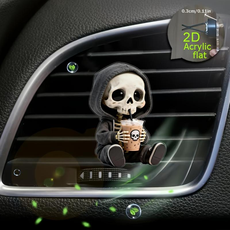 1/5Pcs 2D Flat Skull Milk Tea Event Decor, Funny Car Interior Accessory, Halloween Must Have Ornament