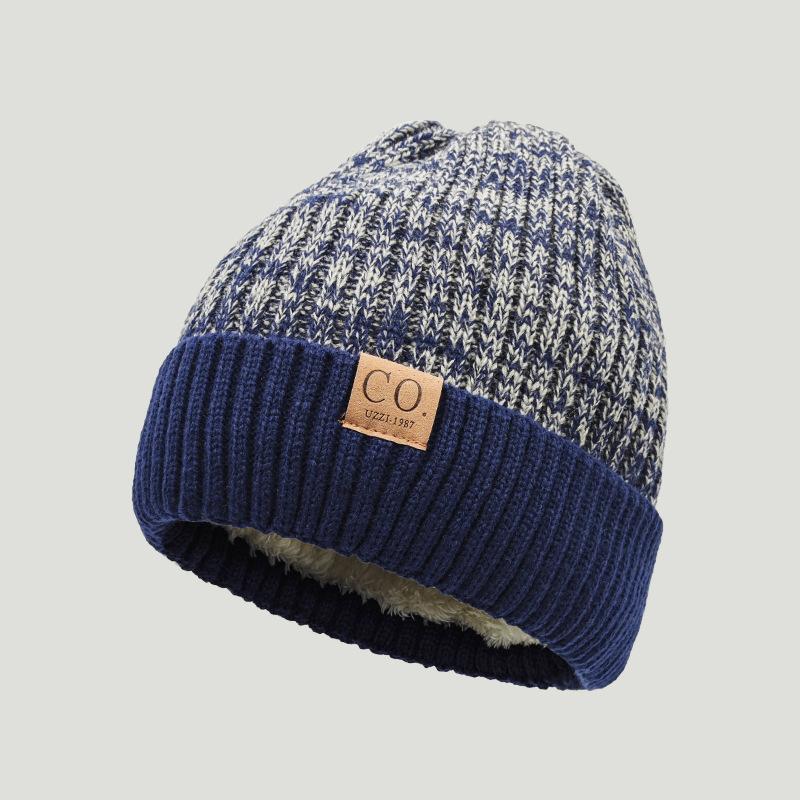 Unisex Two-Tone Winter Hats Add Fur Lined Men And Women Warm Beanie Cap Casual Winter Knitted Hats