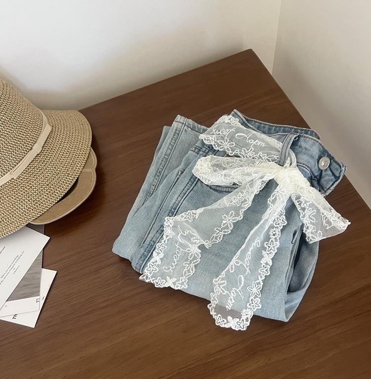 1Pcs Bow Thin Lace Waist Belt Floral Tie Up Dress Jeans Belt Streetwear Lace Skirt Lace Shawl Y2K Long Lace Waistband