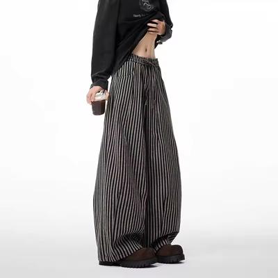 Women's Black Gothic Striped Long Pants Baggy Sweatpants Harajuku Y2k Emo Vintage Oversize Trousers Japanese Style Clothes