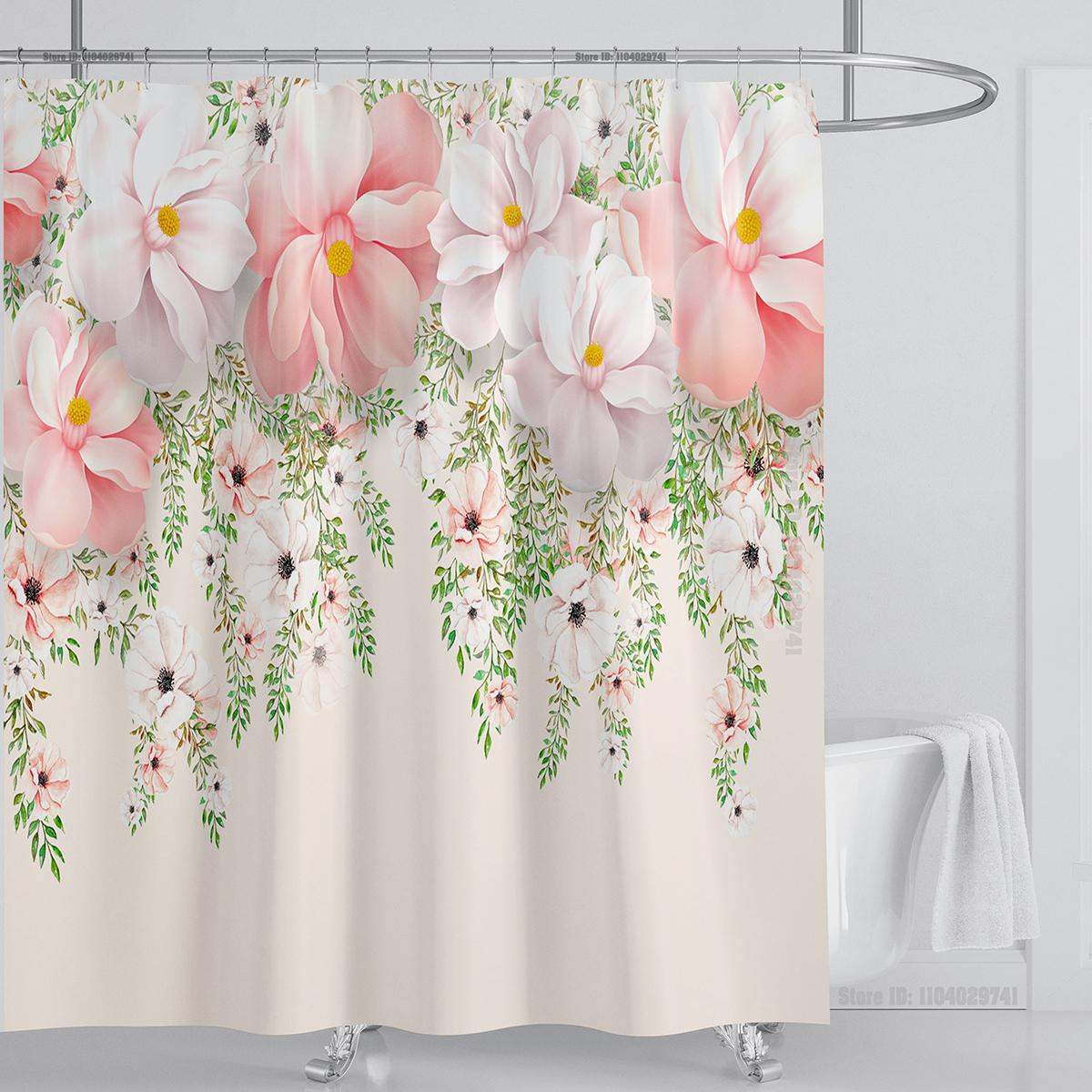 

Рослинна Квіткова Шторка для Душу Водонепроникна Шторка для Душу Поліестерова Тканина 3D Друкована Шторка Декорація для Ванної Кімнати з Гачками W200xH180cm