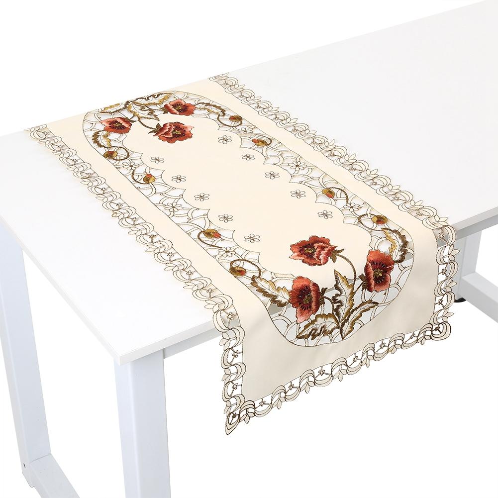 Red Floral Flower Hollow Embroidered Table Runner Tablecloth Cutwork Table Decor