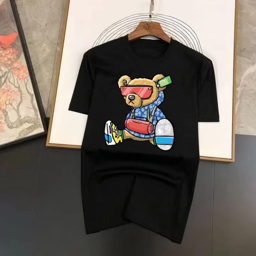 Pánské tričko s potiskem anime medvěda, čistá 100% bavlna, módní ležérní s krátkým rukávem, letní bavlněné prodyšné tričko, streetwear