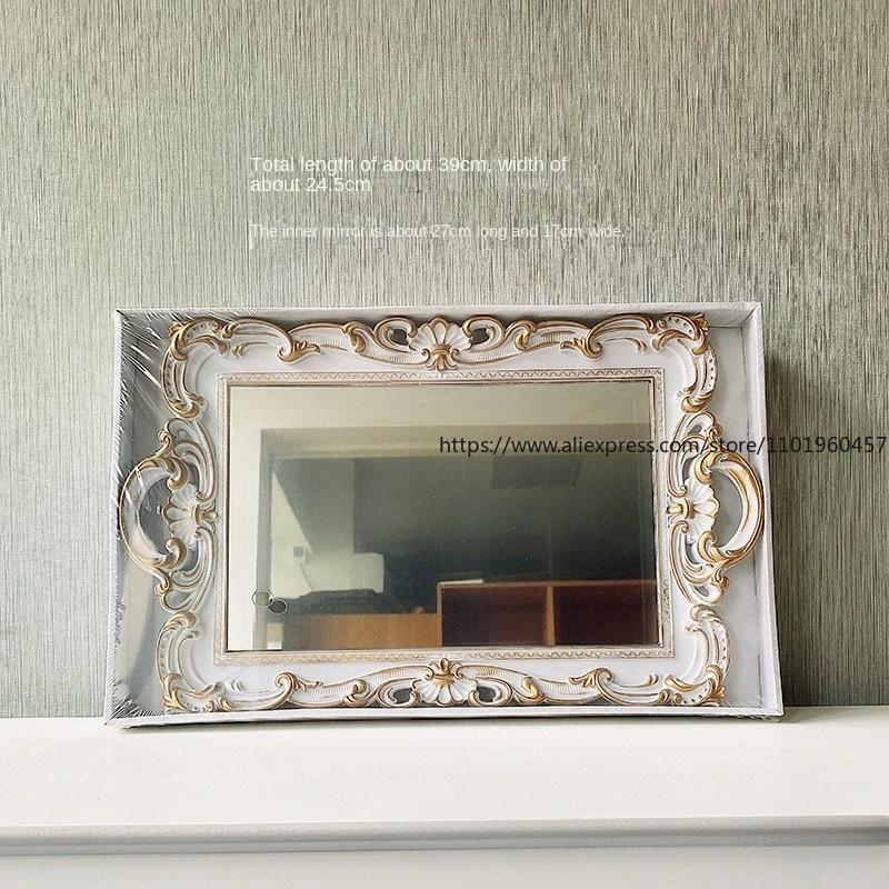 Europäischer Stil Retro Schminkspiegel Tablett Schminktisch Schmuck Kosmetik Parfüm Aufbewahrungstablett Dekoration Display Heimschmuck