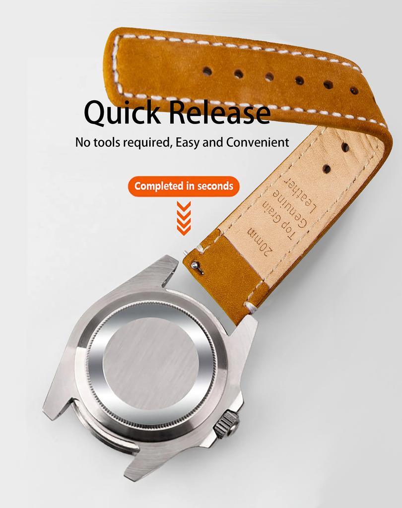 Genuine Leather Top Grain Watch Band, Quick Release 20mm/22mm Watch Strap, Fits Samsung Galaxy Watch, Men and Women Watch band
